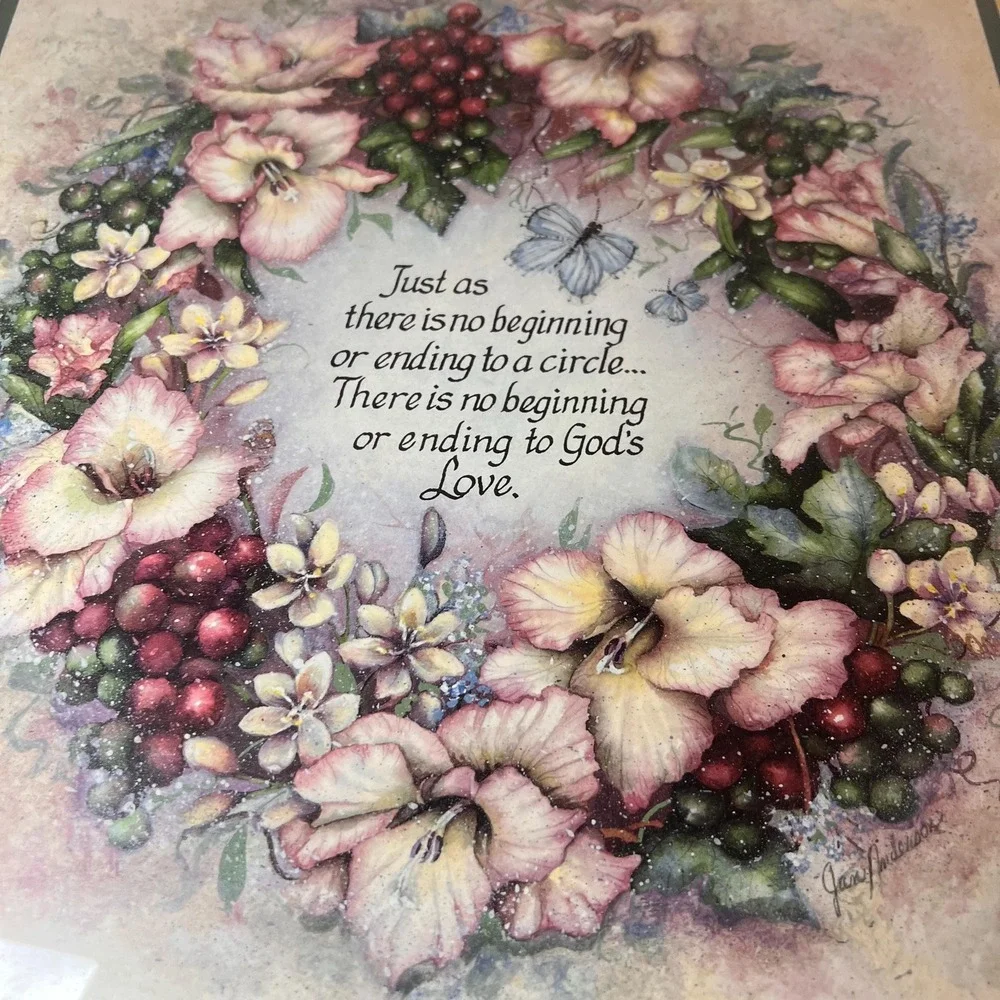 Home Interiors Jan Middleton Floral Wreath God's Love Framed Christian Wall Art